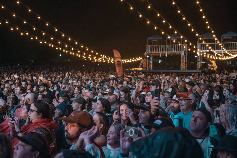 Crowd under string lights at an outdoor concert